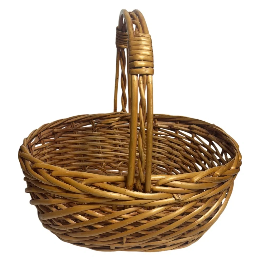 Vintage Gathering Basket Large Hand Woven Handcrafted Natural Fireplace Fireside